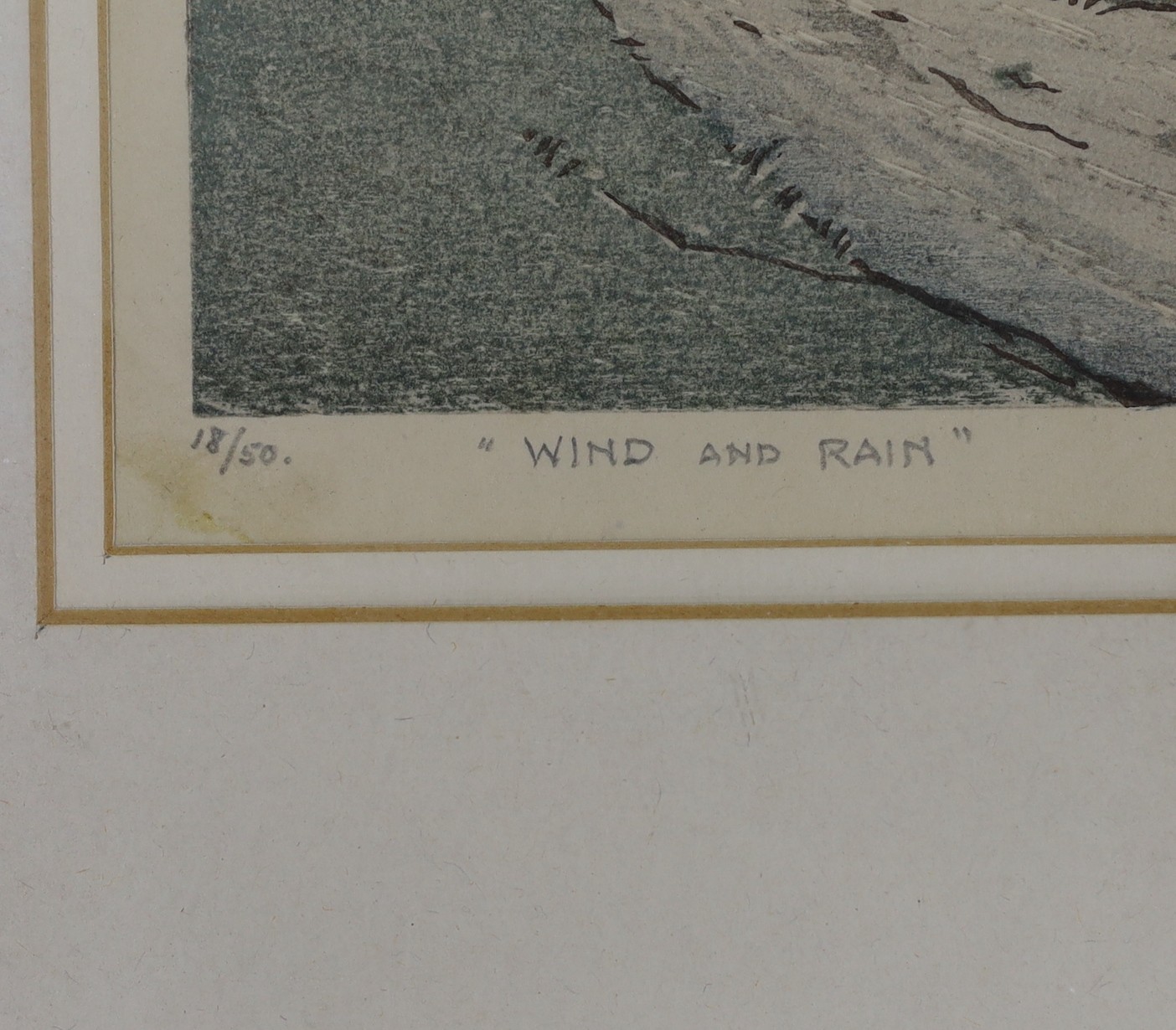 Arthur Rigden Read (1879-1955), colour woodcut, 'Wind and Rain', signed in pencil, 18/50, 18 x 26cm, with a Hastings Museum Exhibition catalogue for the artist